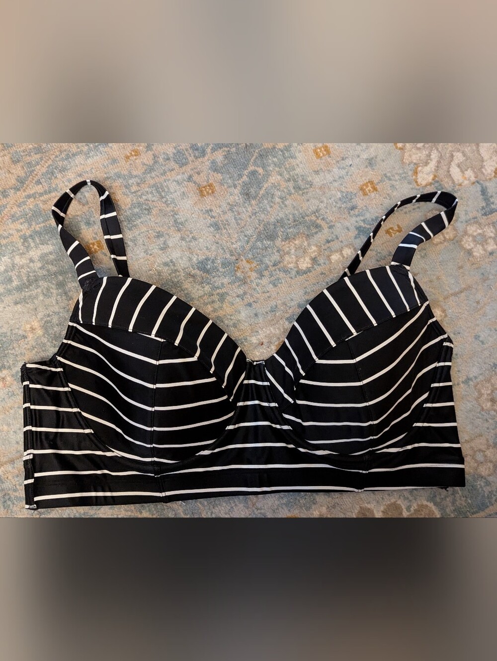Striped Black & White Longline Bikini Top